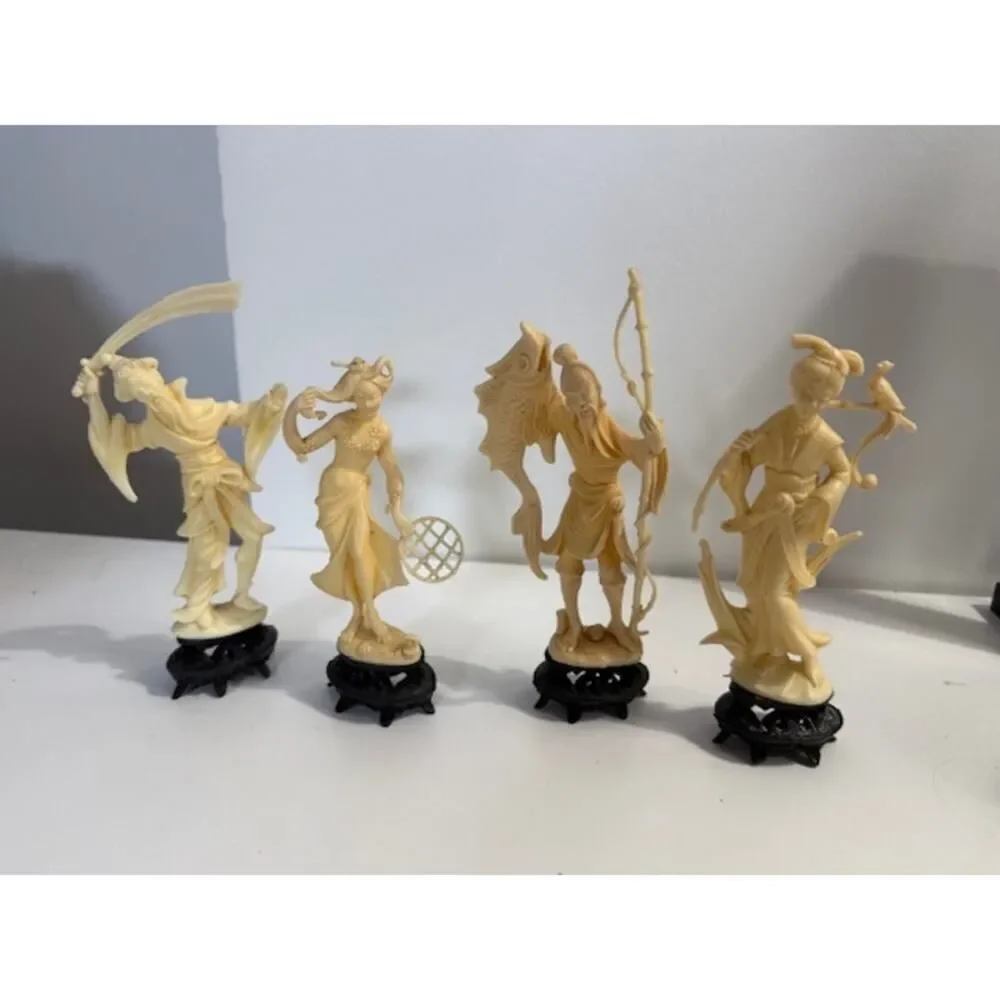4 Statues Lot Asian Plastic Figurines Fish Sword Collectibles - Made in Italy